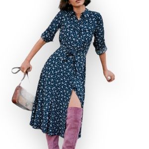 Sézane Lauretta Dress in Bandana Blue, Midi Floral, Size 36/US 4